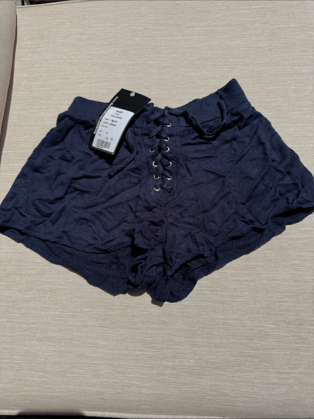 Flowers by Zoe Navy Lace-Up Knit Shorts for Girls